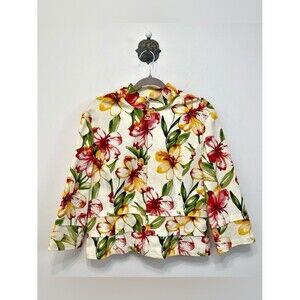 St. John Sport Multicolor Floral Embellished Cotton Blazer Jacket Women’s Large